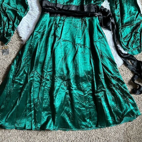 Donna Ricco Silk Dress Green Belted New Wicked Witch Evening Womens Size 20W - Picture 5 of 11